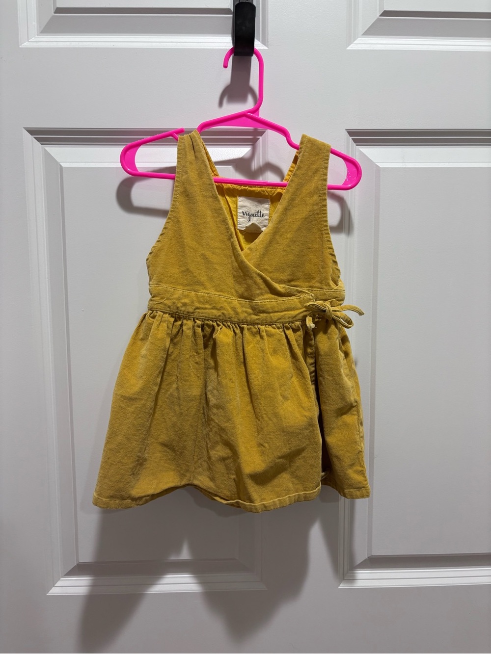 Vignette Girls' Mustard Wrap Tank Dress with Tie Waist